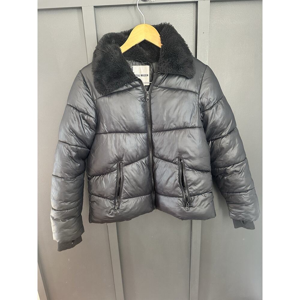 Girls Steve Madden Jacket Winter Coat Black with Faux Fur size Large (14/16)